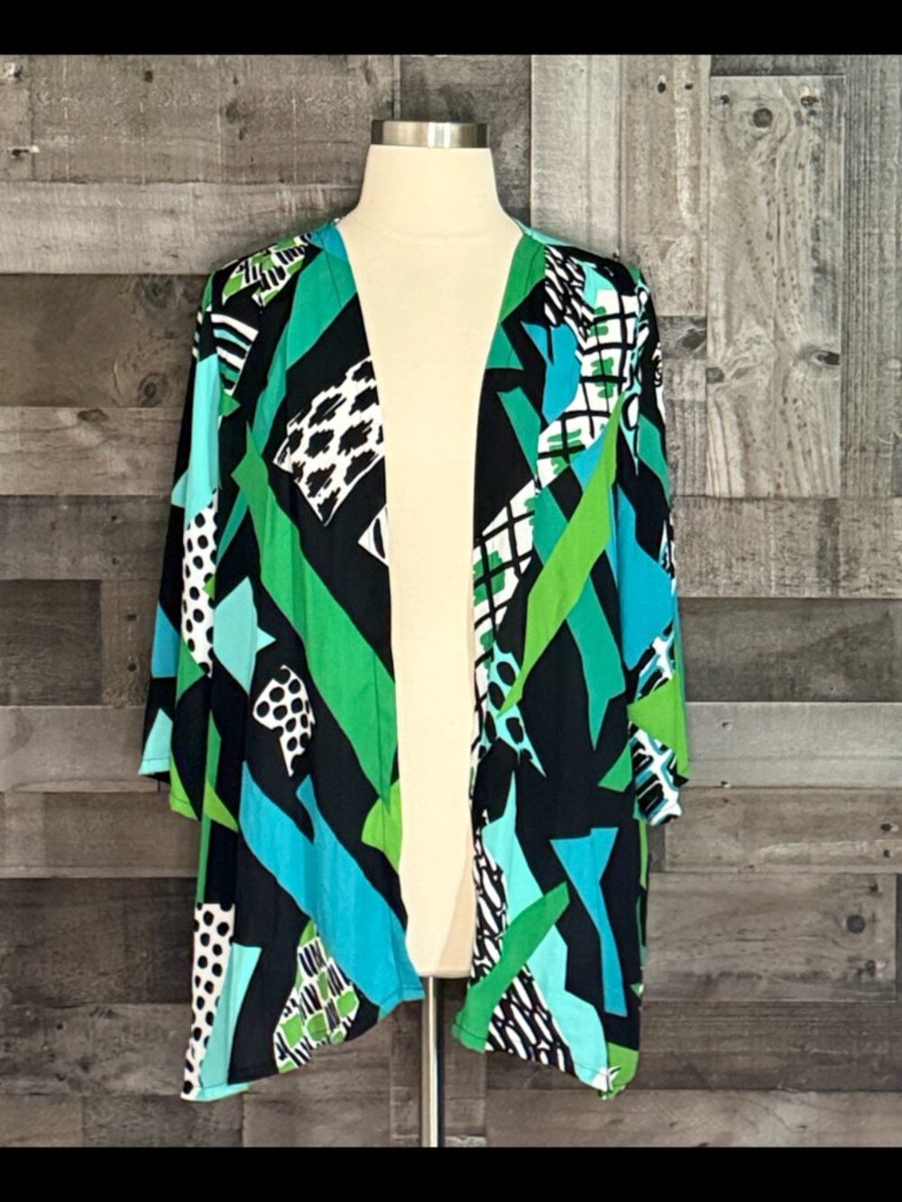 NWT! Bob Mackie blue green geometric wrap 2XLarge stripes stripes polka dot